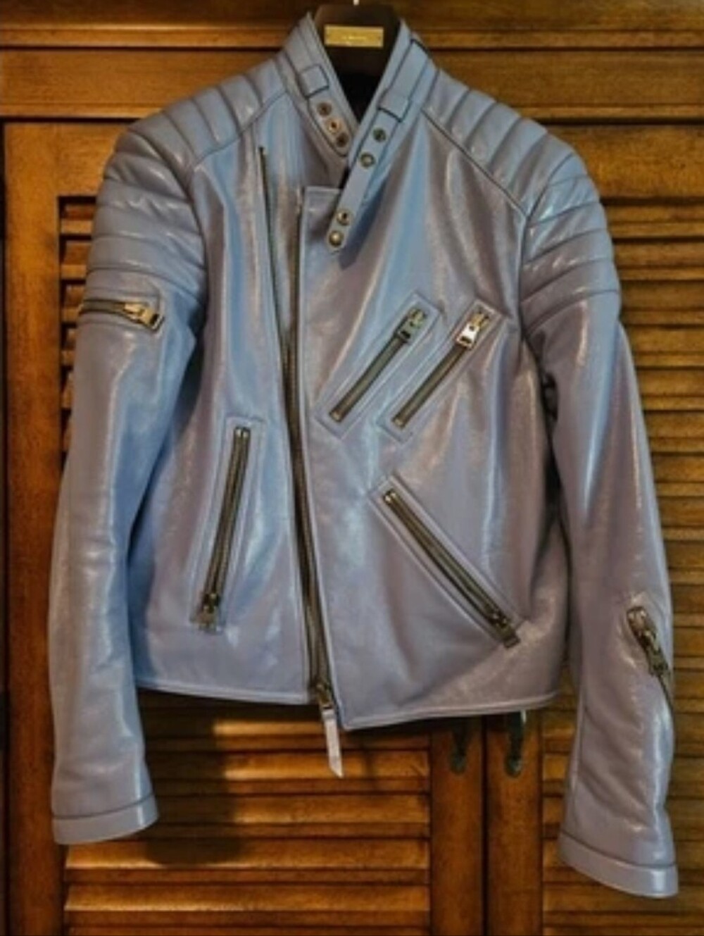 TOM FORD ULTIMATE PERFECTO Lavender Leather Moto Jacket * SIZE 48 IT *New!